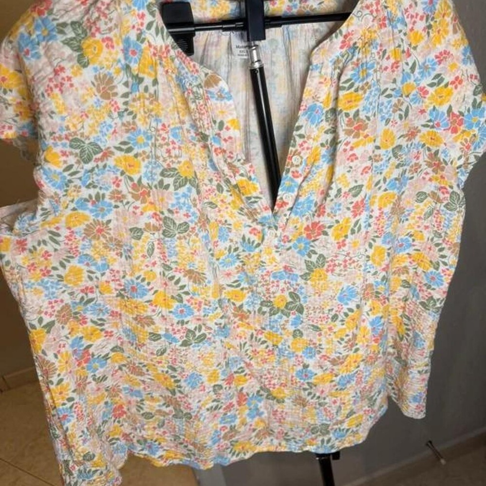 Time and Tru Maternity Floral Double Gauze Short Sleeve Top XXL 20